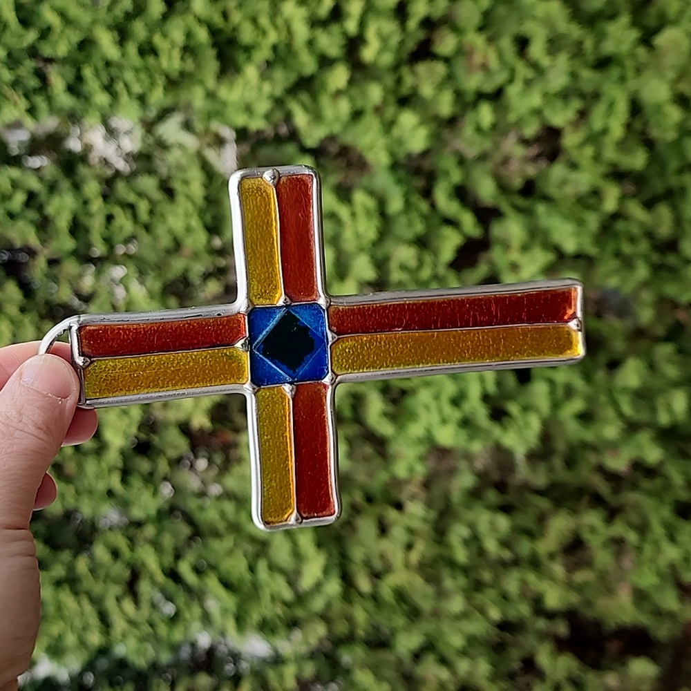 Stained glass hand crafted cross sun catcher